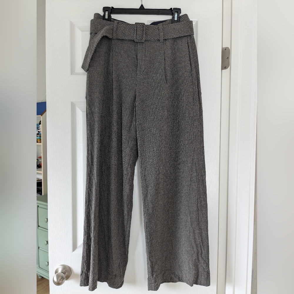 Banana Republic hounds tooth wide leg wool trousers with belt